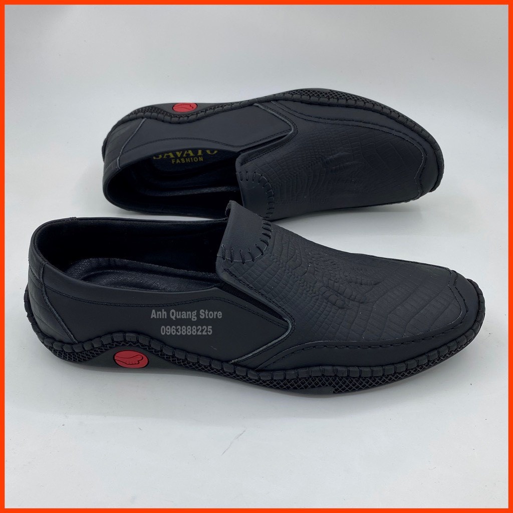 Giày lười nam HQC SHOES da bò thật đế cao su khâu chỉ bảo hành 1 năm HQ282