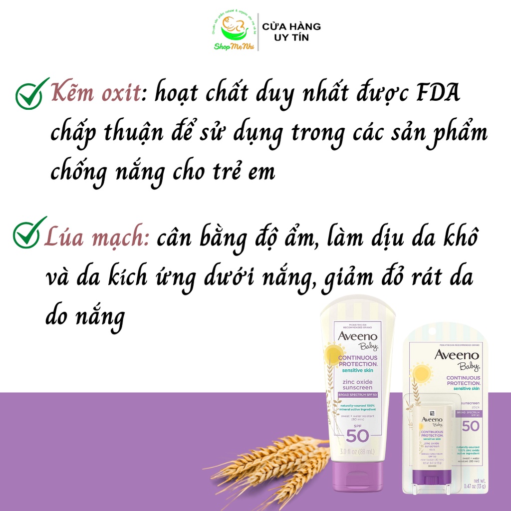Kem chống nắng bảo vệ làn da nhạy cảm cho bé Aveeno Baby SPF 50.