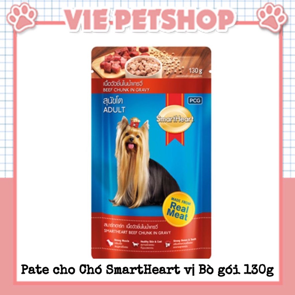 [TIẾT KIỆM] COMBO 3 Gói Pate cho Chó Lớn SMARTHEART Mix Đủ Vị Gói 130Gr | Vie PETSHOP