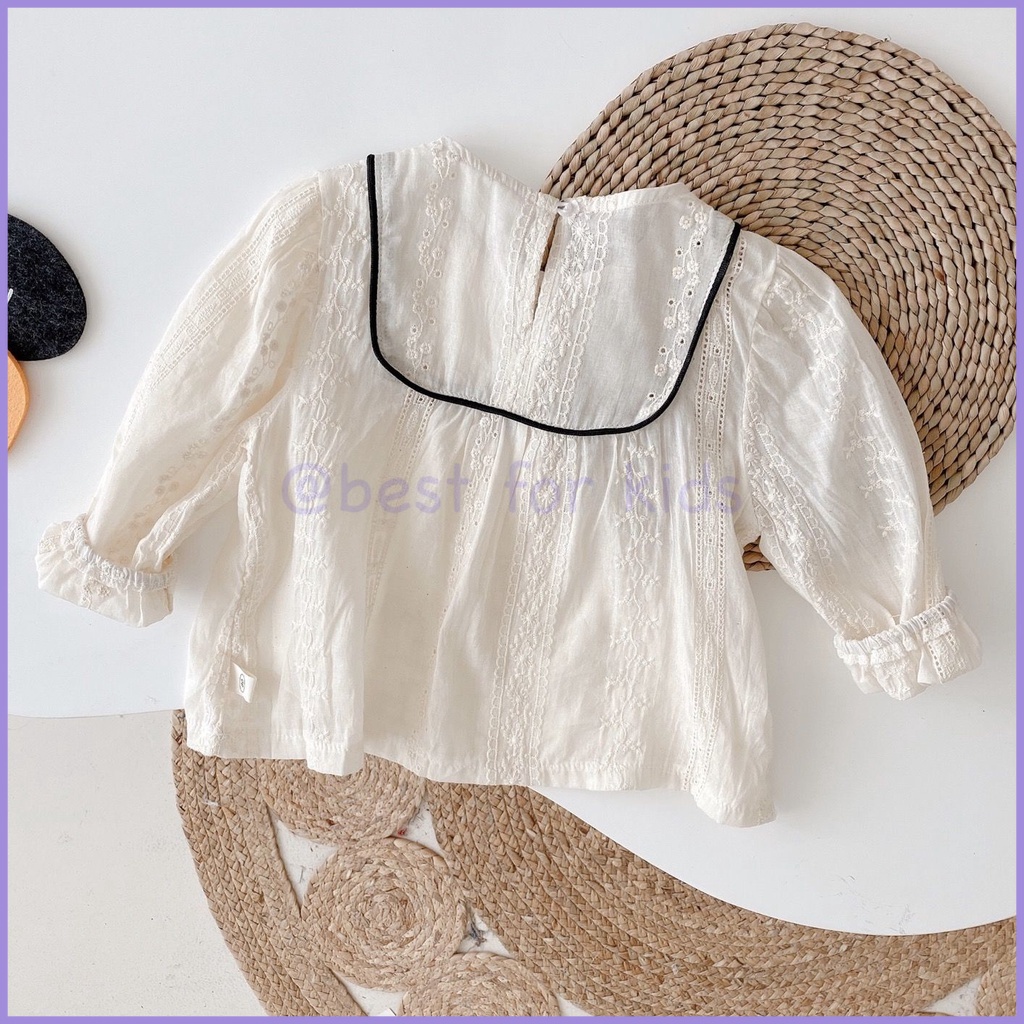 Áo Sơ Mi Cotton Tay Dài Màu Trắng Thời Trang Hàn Quốc Dành Cho Bé Gái