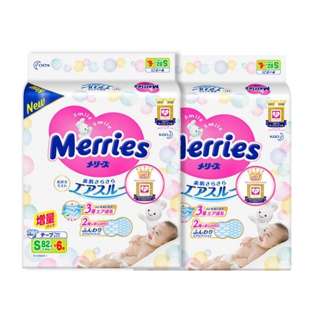 (Cộng Miếng)Tã Dán/ Quần Merries Nội Địa Nhật NB90+6/ S82+6 / M64+4 / L58/ M58+6/L44+6/XL38+6/XXL26+2