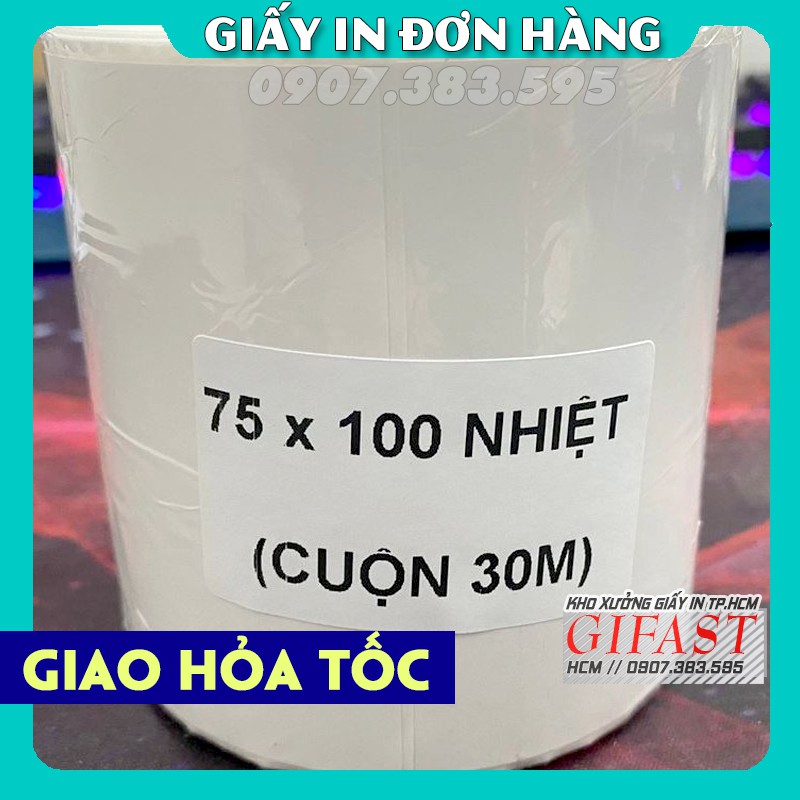 300 Tờ Giấy In Đơn Hàng Khổ 75x100 mm A7 (Cuộn 30 Mét / 300 Tem) Decal Nhiệt Tự Dính - Giấy In GIFAST