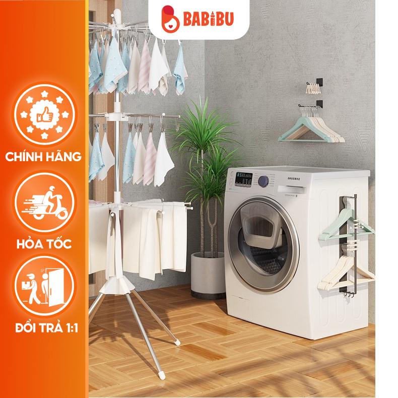 Cây Sào Phơi Đồ Inox 60 kẹp Thông Minh Gấp Gọn Đa Năng 3 Tầng, Cay Treo Đồ cho trẻ em, bé sơ sinh Babibu