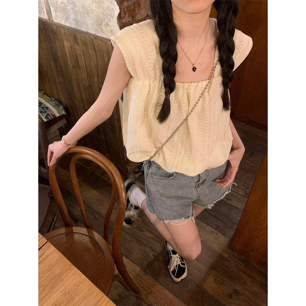 63343 Áo Vest Cổ Vuông Móc Ren Phong Cách Mới