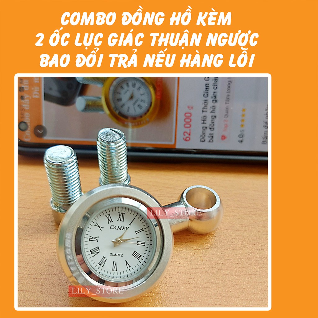 Đồng Hồ Gắn Chân Kính Xe Máy Chống Nước + Tặng Kèm Ốc 10 Ly Zen Thuận