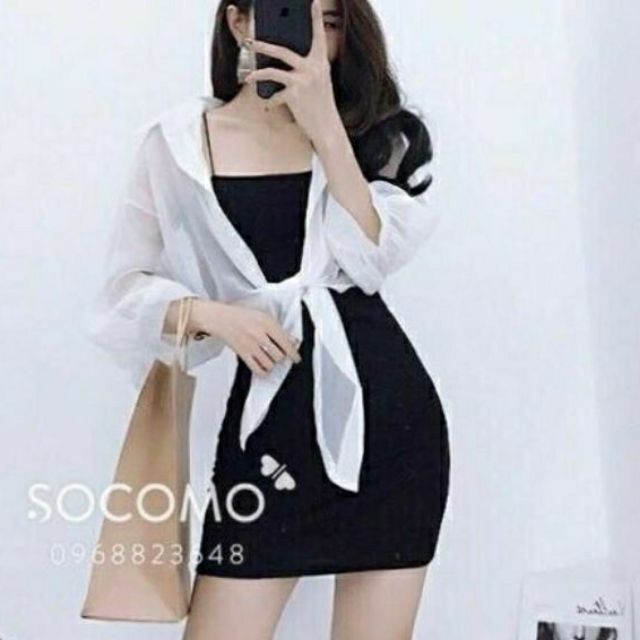 Sét Áo sơ mi cột eo &amp; đầm body 2 dây sang chảnh.