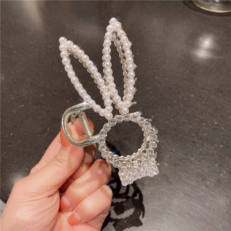 Kẹp Tóc Đính Đá &amp; Ngọc Trai Nhân Tạo Hình Tai Thỏ Dài 2022