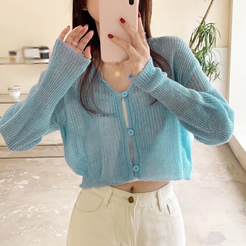 Áo cardigan dệt kim tay dài màu sắc đơn giản phong cách Hàn Quốc thời trang retro cho phái nữ