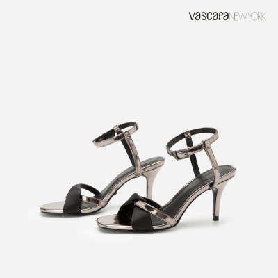 Vascara Giày Sandal Cao Gót Ankle Strap Phối Satin - SDN 0653 - Màu Đen Mới Về