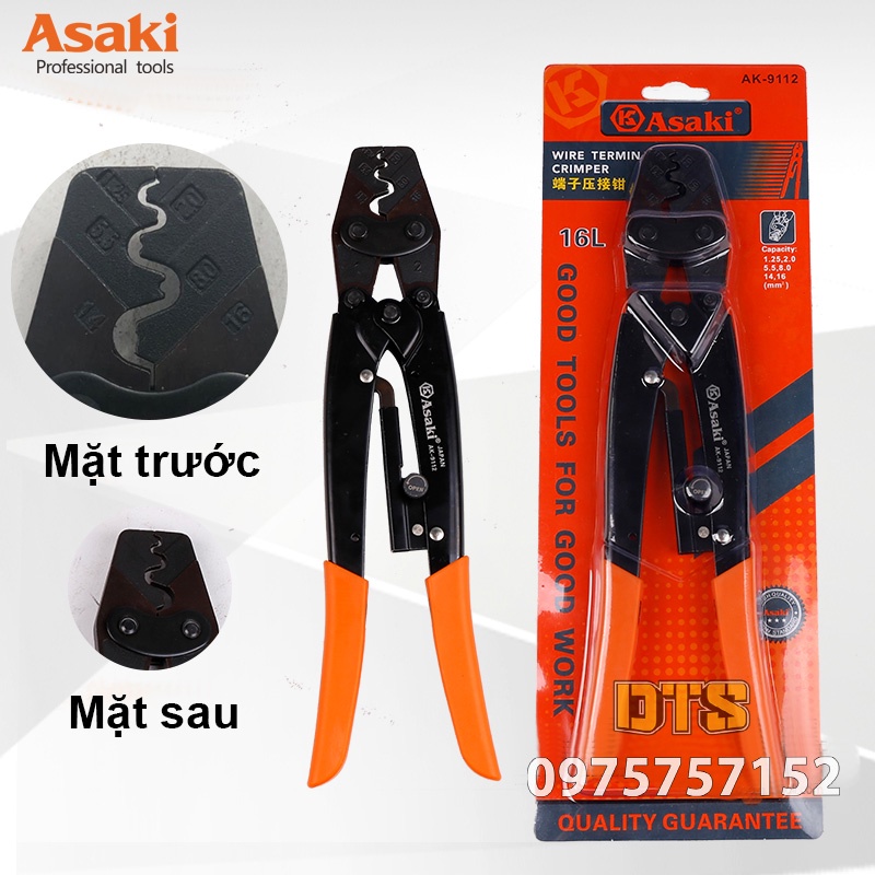 Kìm bấm cos trợ lực hãng Asaki JAPAN, kìm bấm đầu cos tròn cộng lực siêu khoẻ, siêu bền, độ chính xác cao (Kềm bấm cốt)