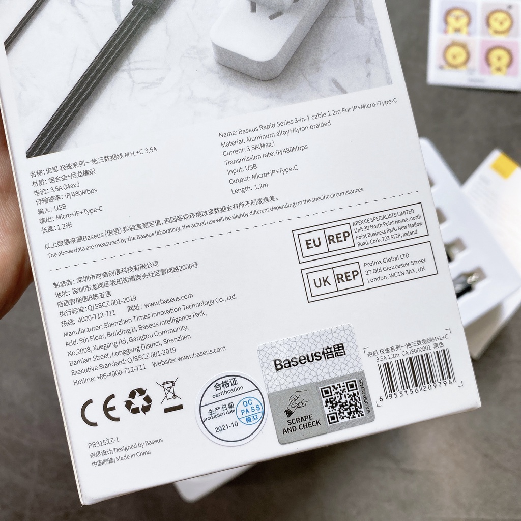 Cáp Baseus 3 Đầu USB sang Lighting-TypeC-Micro bọc dù Rapid Series  siêu bền 3.5A  3in1 Sạc nhanh đa năng nhiều đầu