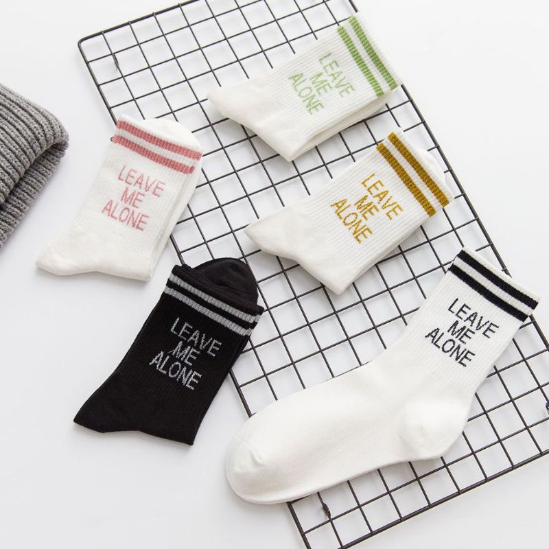 Xiangbao Vớ Cotton Dài Đến Mắt Cá Chân Kẻ Sọc Dọc In Chữ Vui Nhộn Phong Cách Hip Hop Cho Nữ