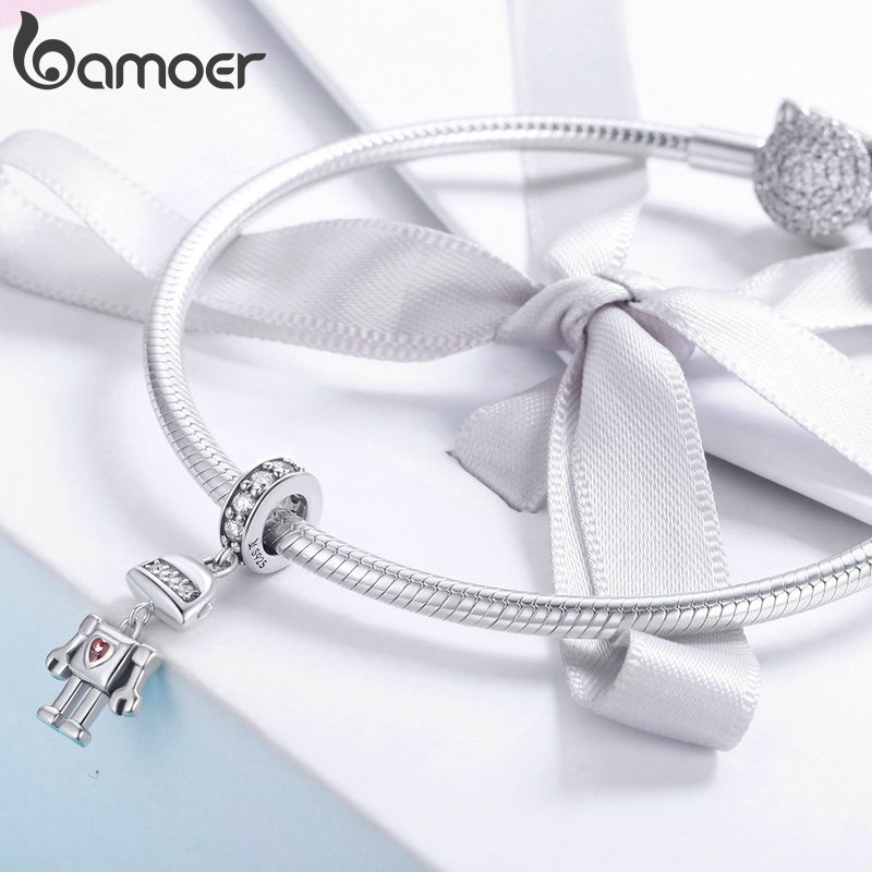 Hạt phụ kiện BAMOER YIC006 hình robot có lỗ 4.5mm trang sức dây chuyền/ vòng tay DIY thời trang