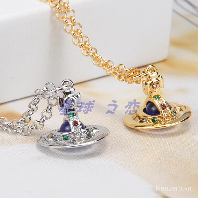 Vivienne Vòng cổ Hạt Gỗ Mini 6Mm Ba Chiều Hình Hành Tinh Trái Đất Ba Chiều Đầy Màu Sắc