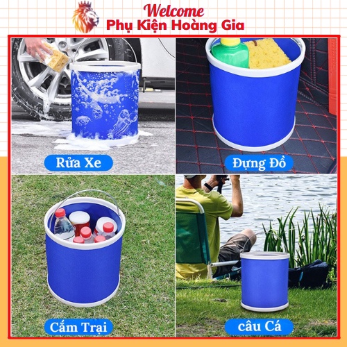 Xô nước gấp gọn 11l tiện ích thích hợp trên xe ô tô lau rửa xe , du lịch , câu cá.