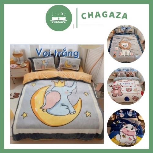 Bộ chăn ga gối nỉ nhung 3D cao cấp 2020, bộ nỉ nhung dày ấm - nhắn chọn mẫu