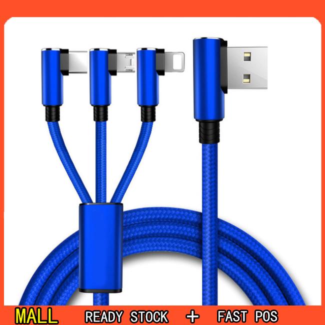 Dây cáp 3 trong 1 cổng Micro USB Type C cho iPhone 90 độ