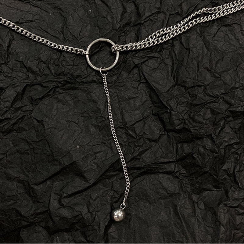 Dây Chuyền Hai Lớp Bằng Thép Titan Mặt Hình Tròn Phong Cách Hàn Nhật Đơn Giản 22446