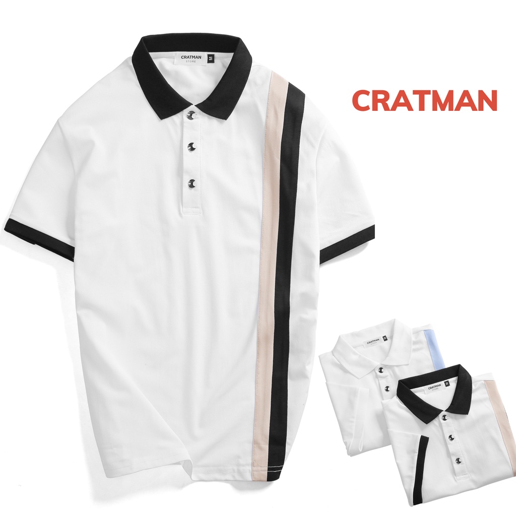 Áo Polo Nam CRATMAN vải cá sấu cotton 4 chiều sọc đứng chuẩn form, sang trọng ,thanh lịch - T03