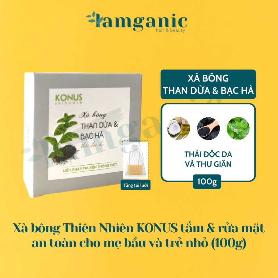 Xà bông thiên nhiên KONUS - Chiết xuất từ dầu dừa và nước tro dừa, làm sạch da, dưỡng ẩm, giúp da mềm mại