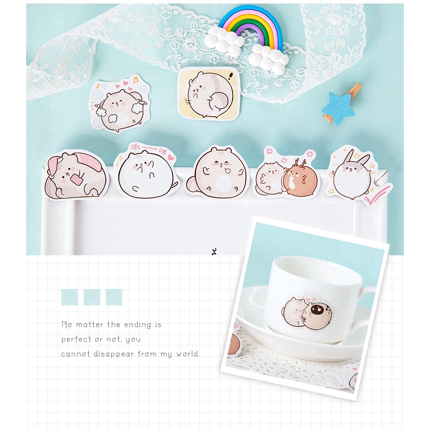 Hộp 45 nhãn dán hình chú chuột/mèo trang trí sổ tay DIY