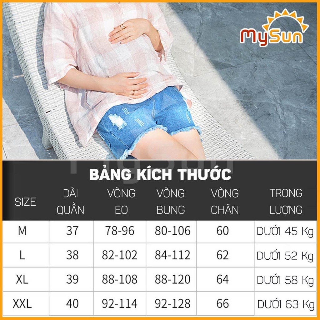 Quần Sooc Jean bầu đẹp kiểu thời trang quần đùi jeans bò Short ống rộng cho bà bầu MySun