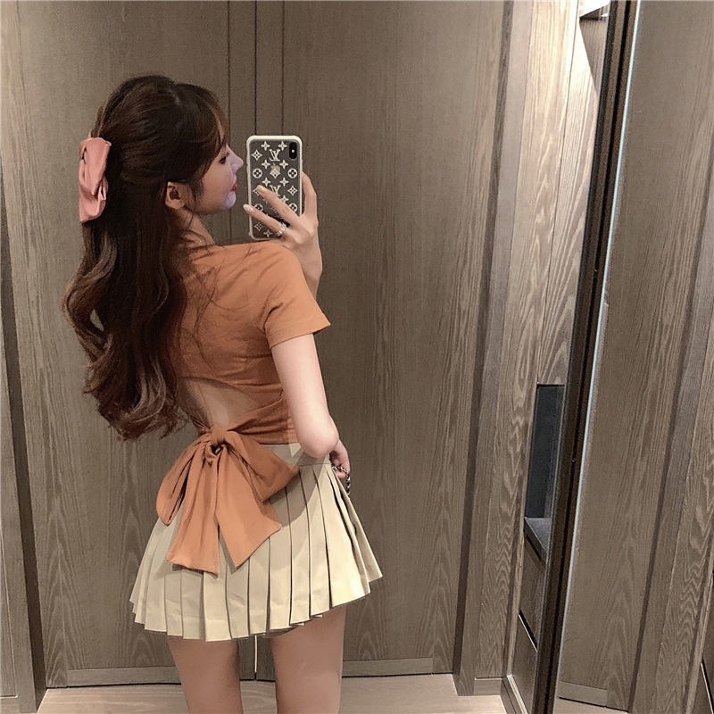 Áo Thun Croptop Hở Lưng Dáng Ôm Cột Nơ Thời Trang Mùa Hè Quyến Rũ Cho Nữ