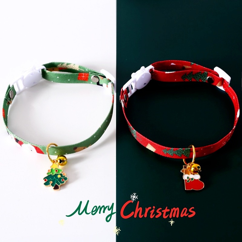 Vòng cổ có chuông họa tiết phong cách Giáng sinh cho thú cưng
