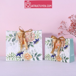 Túi giấy đựng quà hình hoa dạng chữ nhật nằm màu hồng/ xanh tặng sinh nhât, các dịp đồng nghiệp, đối tác