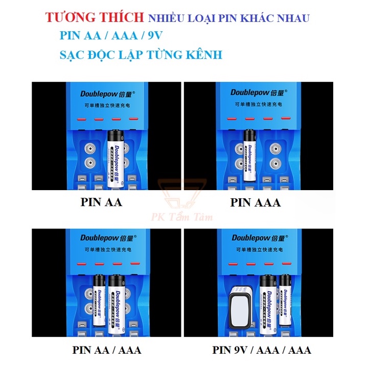 Bộ sạc pin đa năng Doublepow DP-K33 Sạc cho pin 9V / AA / AAA 1.2VoL