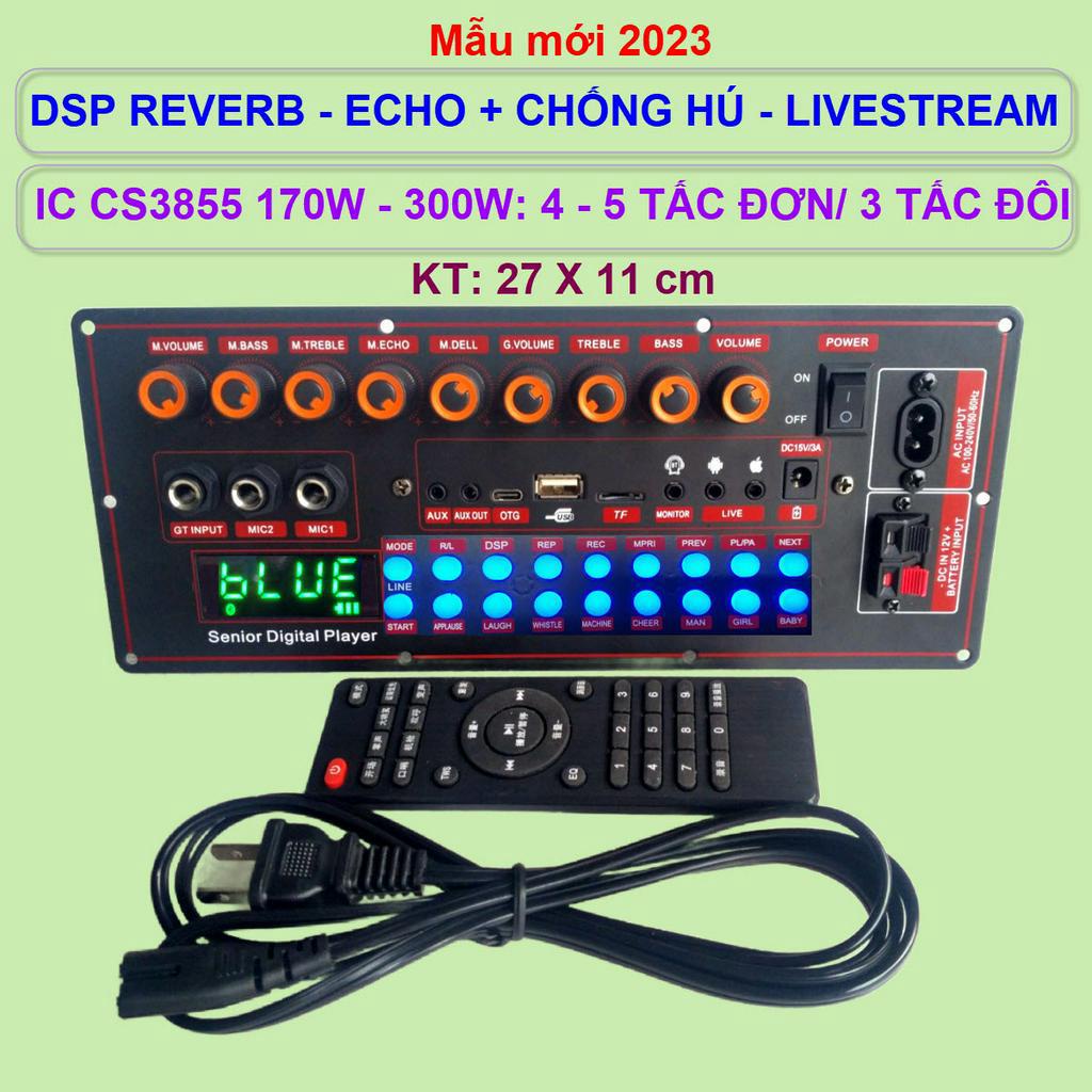 Mạch loa kéo 4 tấc đơn LIVESTREAM DSP REVERB – ECHO CHỐNG HÚ IC CS3855 170W – 300W kèm Micro