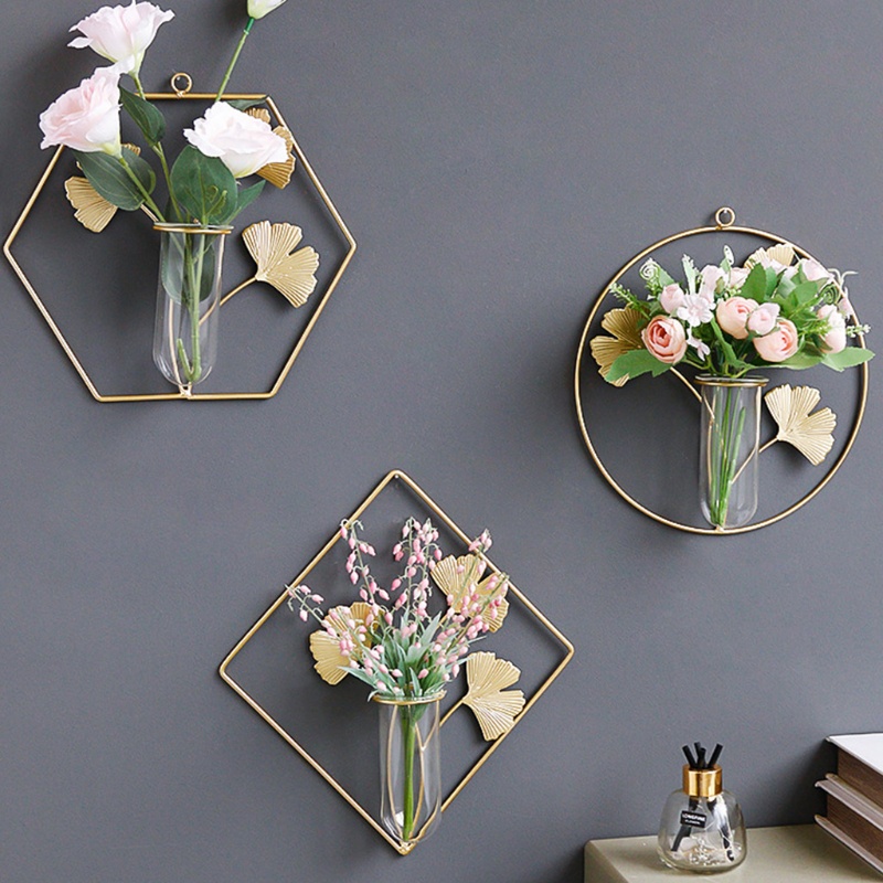 Bình Hoa Thủy Tinh Kèm Giá Đỡ Kim Loại Treo Tường Trang Trí Nội Thất