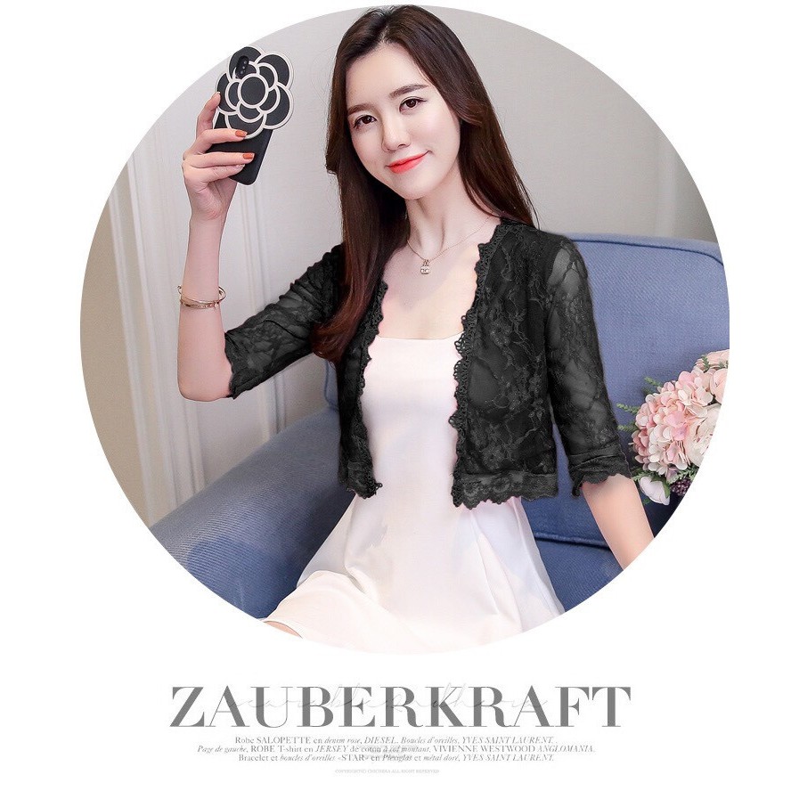 [FREESHIP] Áo khoác ren co giãn nhẹ tay lửng (có lớp lót trong cùng màu) | BigBuy360 - bigbuy360.vn