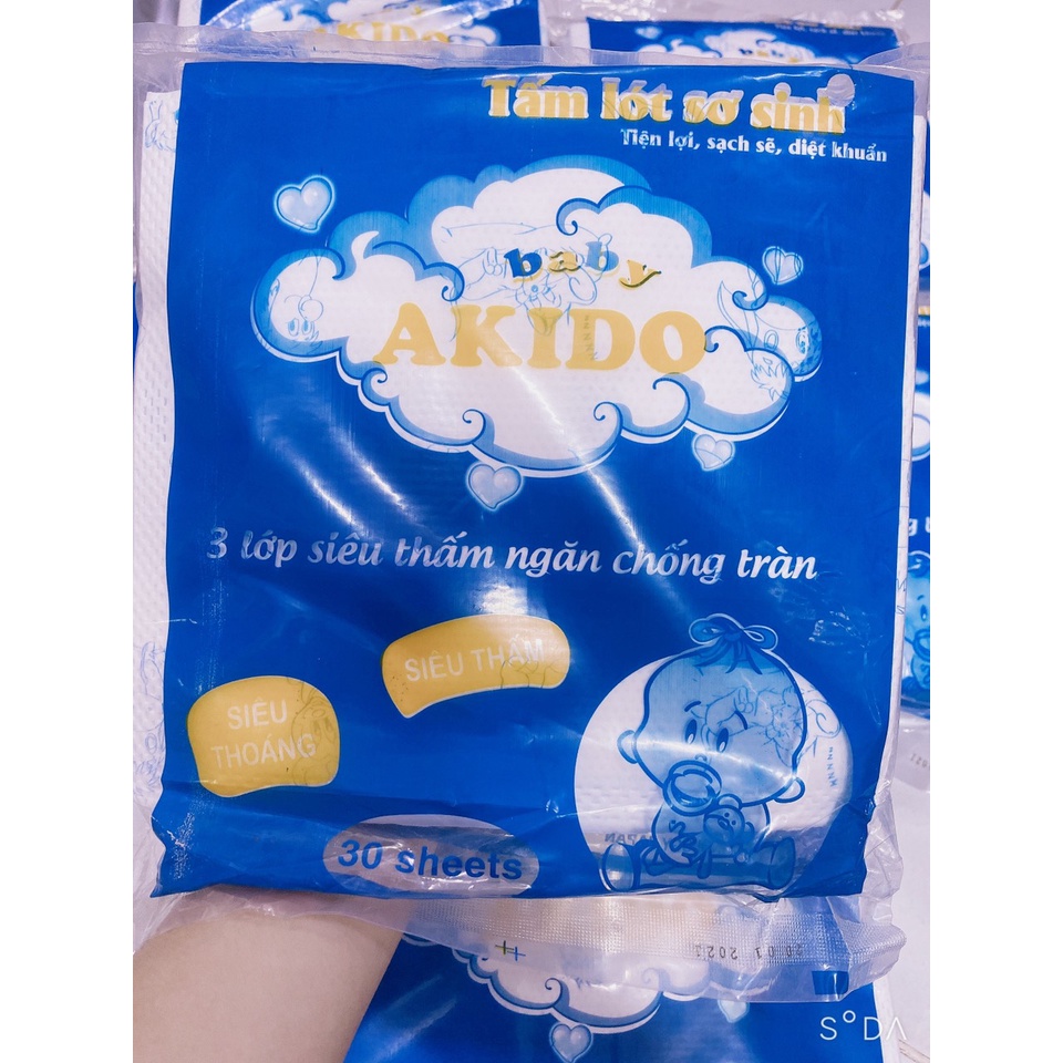 Combo 5 Gói Tấm Lót Phân Xu Sơ Sinh 3 Lớp Akido (gói 30 tờ)