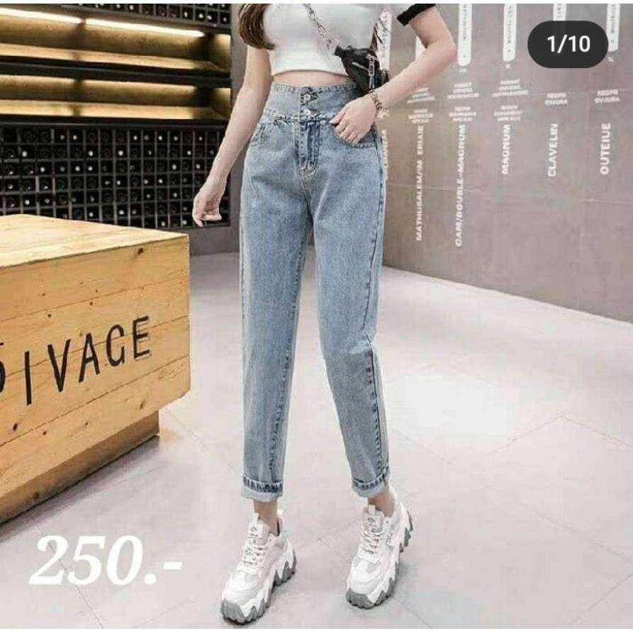 [ FREESHIP ] QUẦN BAGGY JEAN NỮ LƯNG CAO XANH NHẠT VẠT CHÉO CÁ TÍNH CAO CẤP HADI