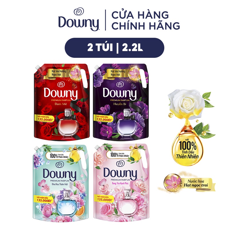 Combo 2 Túi Nước Xả Vải DOWNY Nắng Mai 2.3L/ Đam Mê 2.2L/ Huyền Bí 2.2L