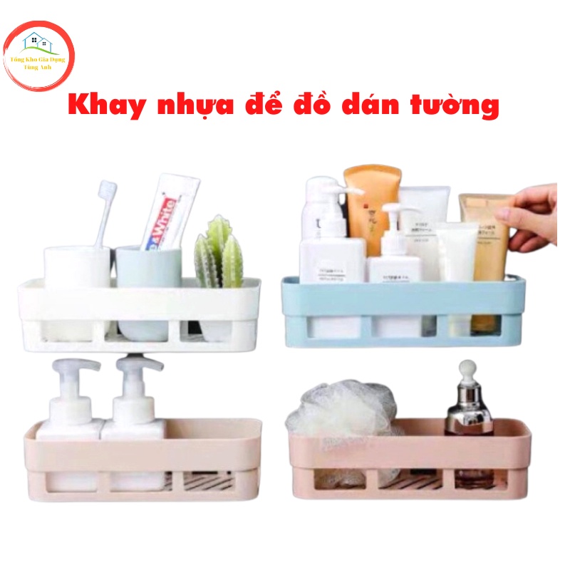 KHAY NHỰA để đồ dán tường hình chữ nhật - Khay Kệ Nhựa Hình Chữ Nhật Để Đồ Nhà Bếp Nhà Tắm Đa Năng