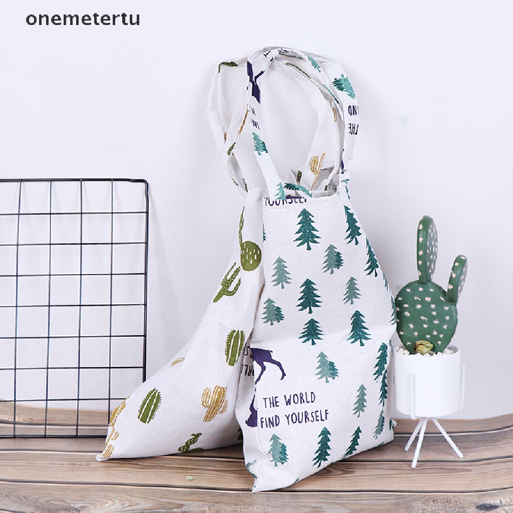 [onemetertu] 1x Túi tote Mua Sắm Ngoài Trời Bằng Vải Lanh Hình Xương Rồng Thông Sinh Thái