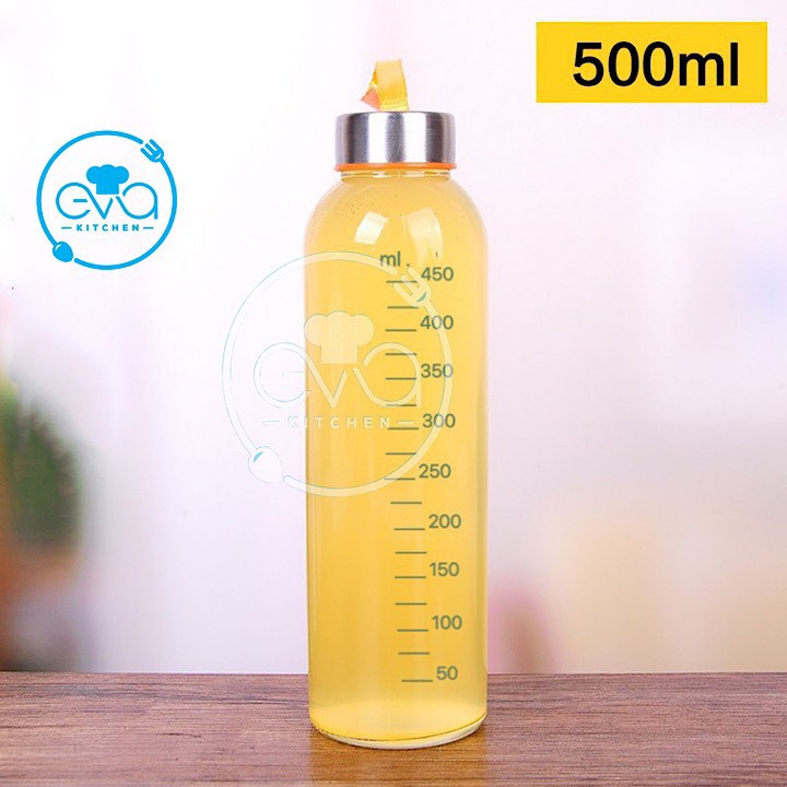 Bình Đựng Nước Thuỷ Tinh Chia Vạch Đo Lường 450 Ml Có Dây Xách Tiện Lợi  M2953