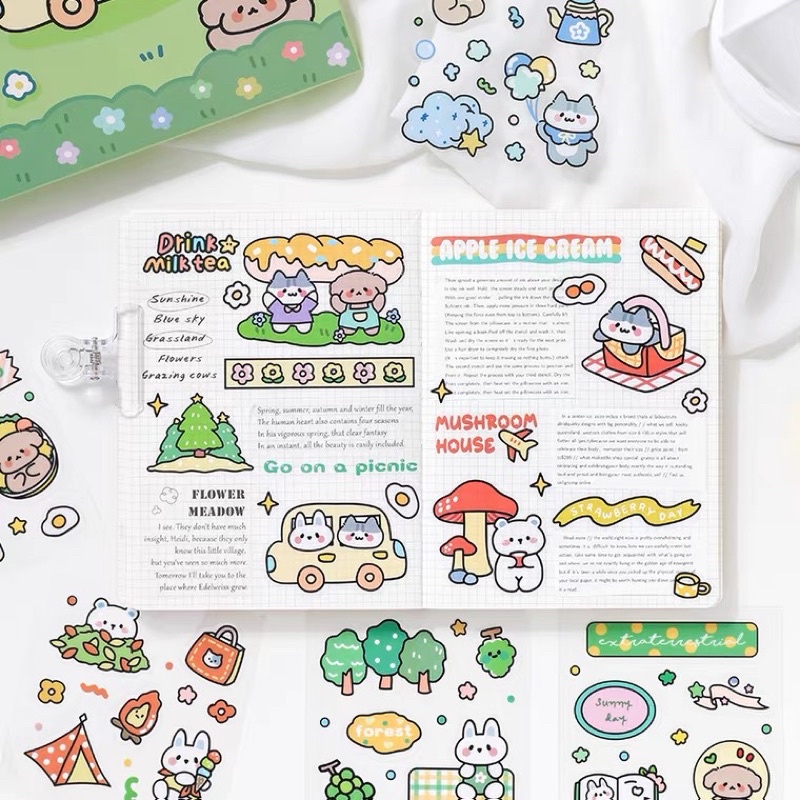 Sticker hộp 100 tấm cute Forest - Tặng Hình Xăm Dán