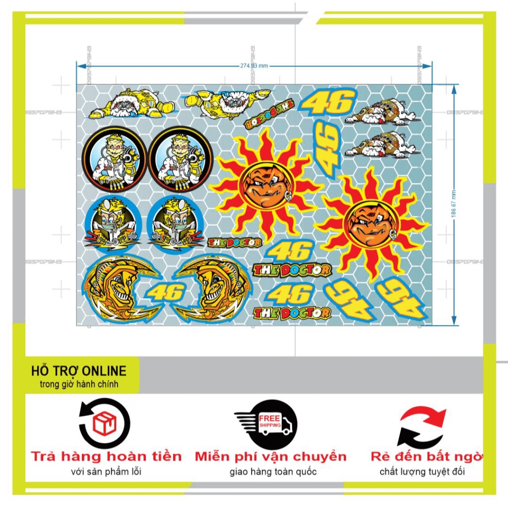 LOGO STICKER 46 ROSSI MẶT TRỜI TRANG TRÍ ĐIỆN THOẠI XE MÁY - SHINDECAL2