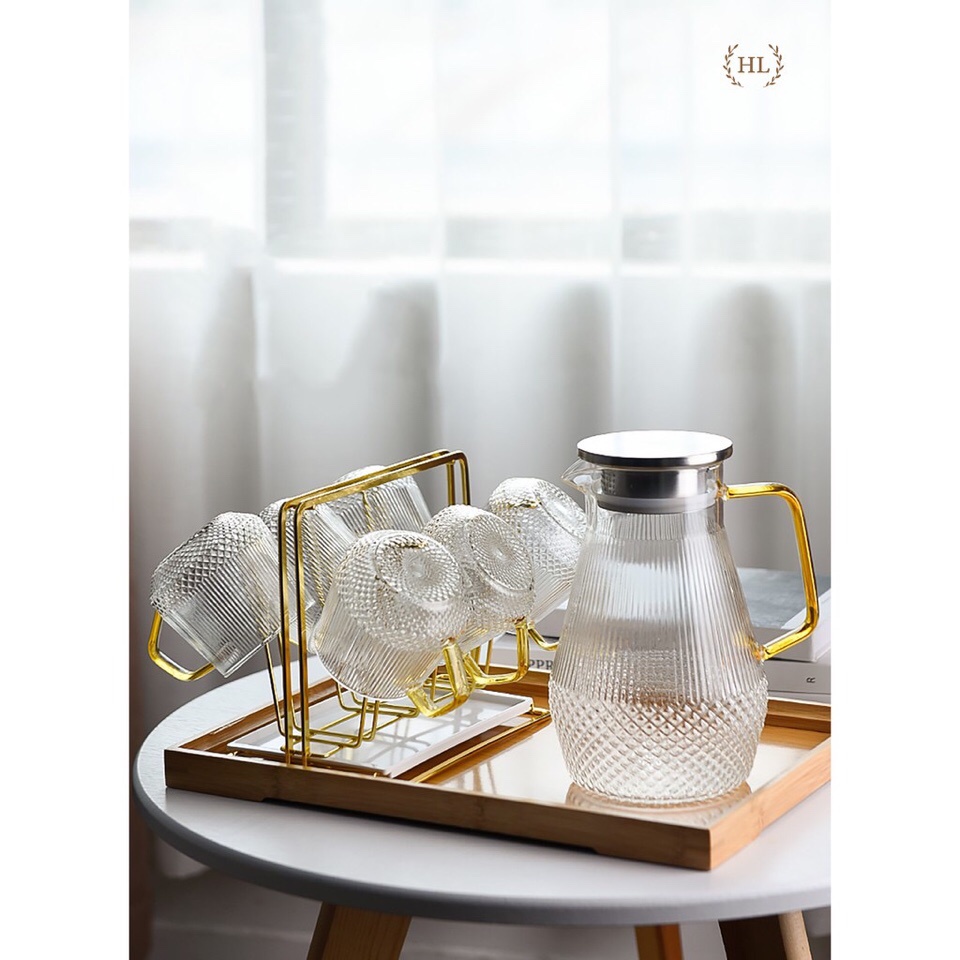 Bình cốc thuỷ tinh phong cách NORDIC vân kim cương-HL