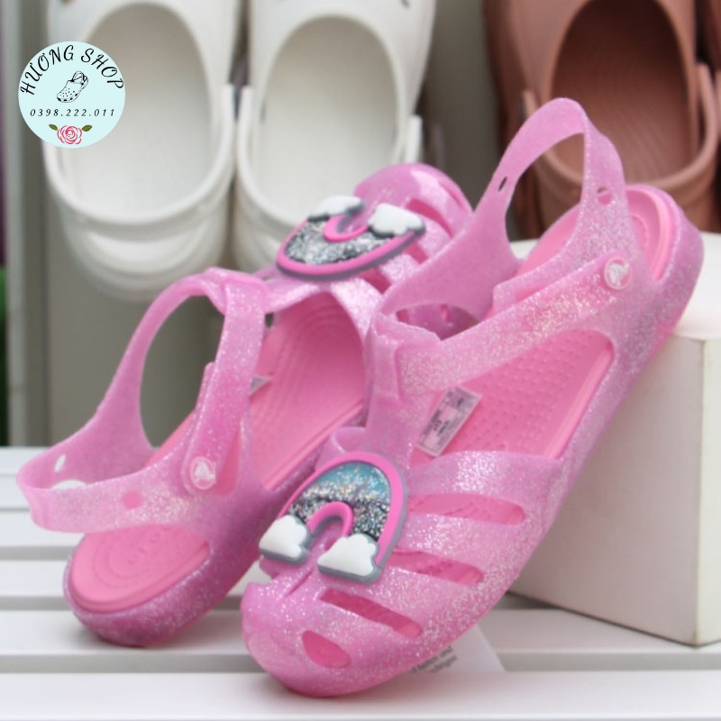 Sandal bé gái Isabella cầu vồng hồng xinh xắn, Tặng 10 nút gắn