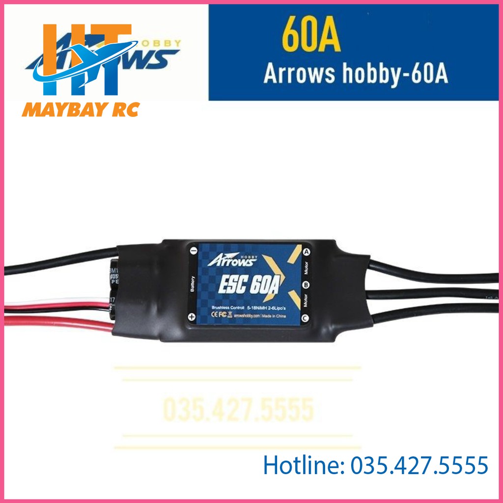 [Mã LIFE0503TOYS1 giảm 10% đơn 150k] ESC Không Chổi Than Arrows hobby 60A 2s- 6s XT60.