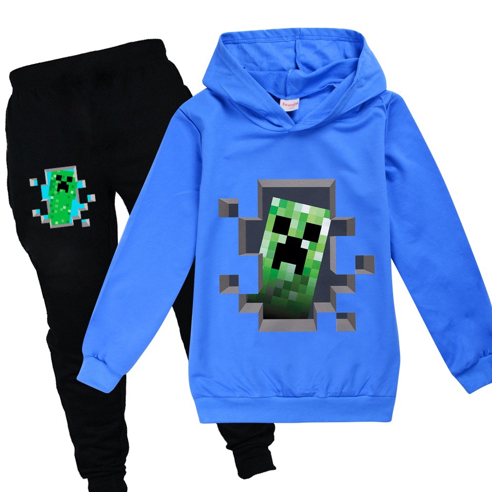 Bộ Áo Hoodie Và Quần Dài In Hình Game Minecraft Cho Bé Trai Từ 4-14 Tuổi