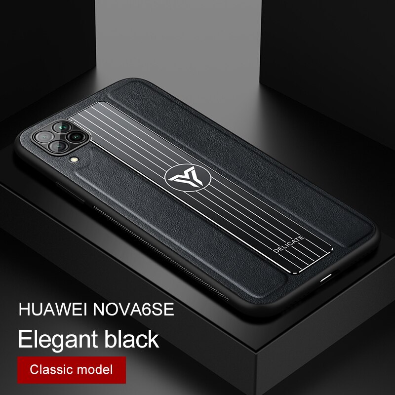Ốp điện thoại da silicone siêu mỏng bảo vệ camera có giá đỡ nam châm cho Huawei Nova 7/SE/Pro/i 3i 4/e 6se 5iP Y7P 2020