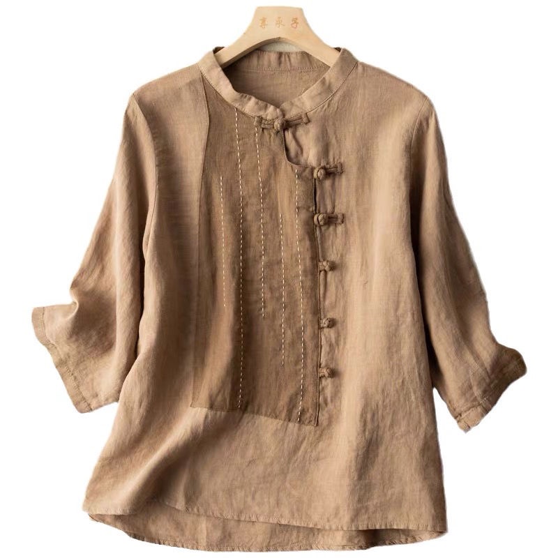 Áo Sơ Mi Vải Lanh Cotton Ba Lớp Cắt Nhãn Đơn Phong Cách Nhật Bản Thời Trang Hàng Mới Dành Cho Bạn Nữ