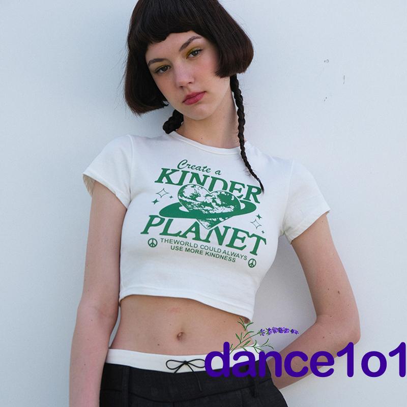 Áo Thun Nữ Ngắn Tay In Chữ dance1o1-Y2k