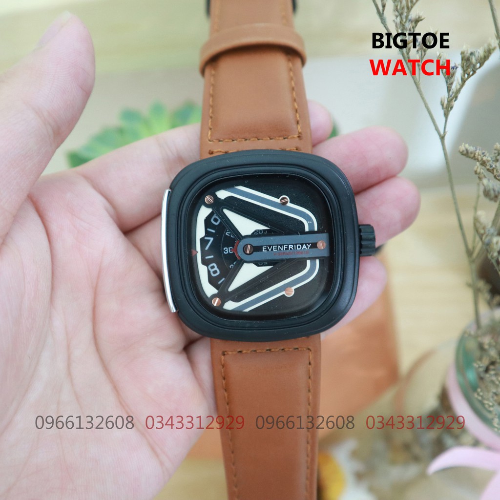Đồng hồ nam Friday dây da mặt vuông đẹp chính hãng chạy pin