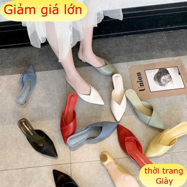 Giày Xăng Đan Gót Thấp 3cm Mũi Nhọn Kiểu Hàn Quốc Xinh Xắn Cho Nữ